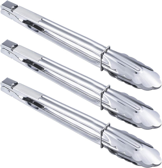 HINMAY Stainless Steel Serving Tongs Grilling Tongs for Cooking Camping Barbecue (12-Inch 3 Pieces)