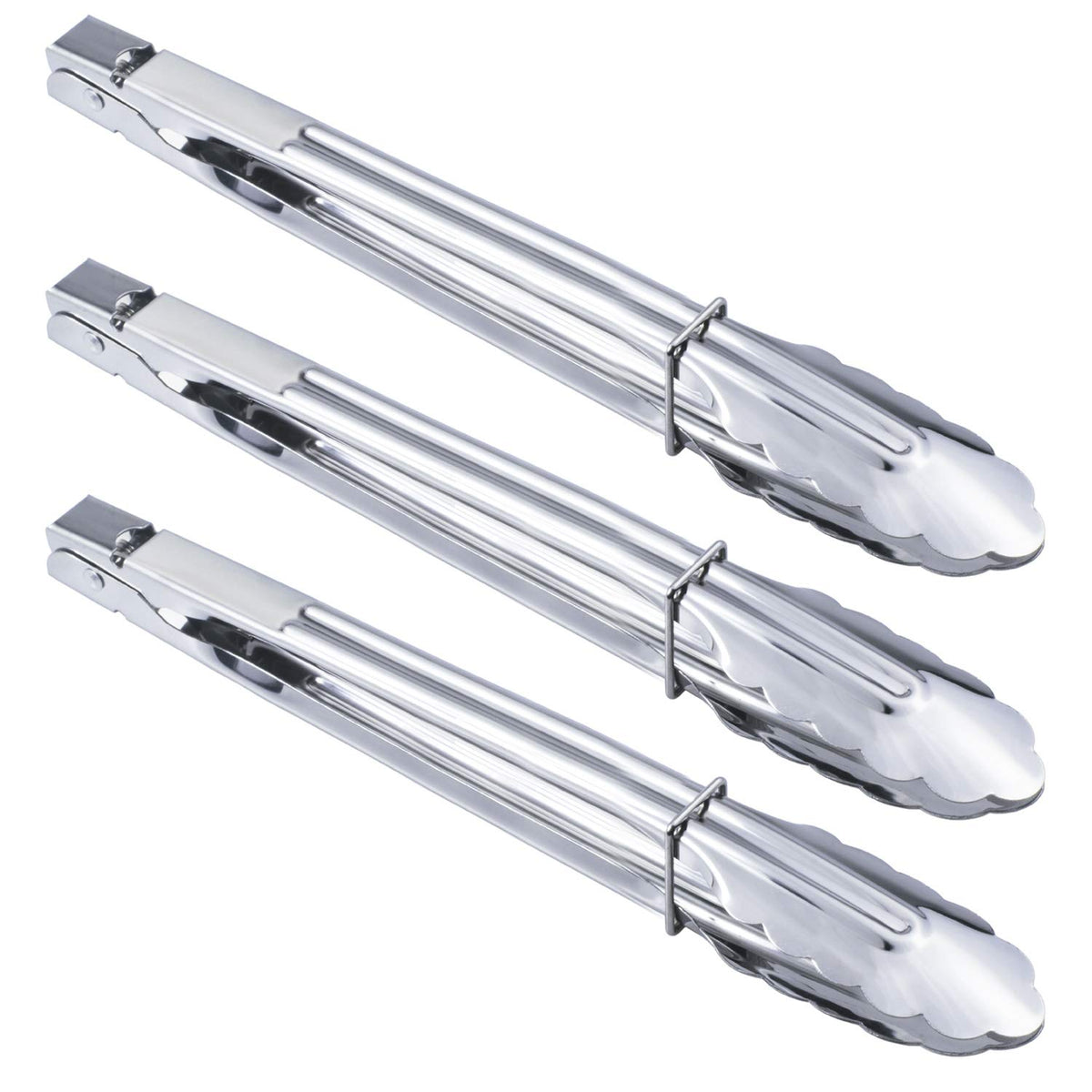 HINMAY Stainless Steel Serving Tongs Metal Cooking Tongs (9-Inch 3 Pieces)