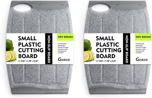 Small Plastic Cutting Board Set of 2 with Multiple Juice Grooves, 9.8" x 7"