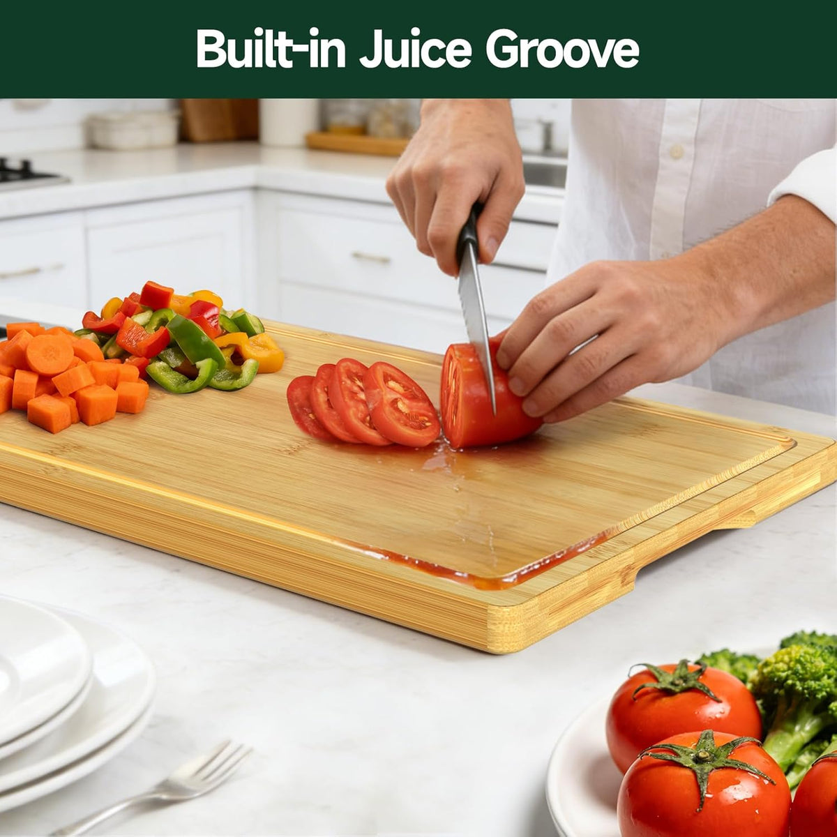 3-Piece Set Deep-Carbonized Bamboo Cutting Board for Kitchen, Natural