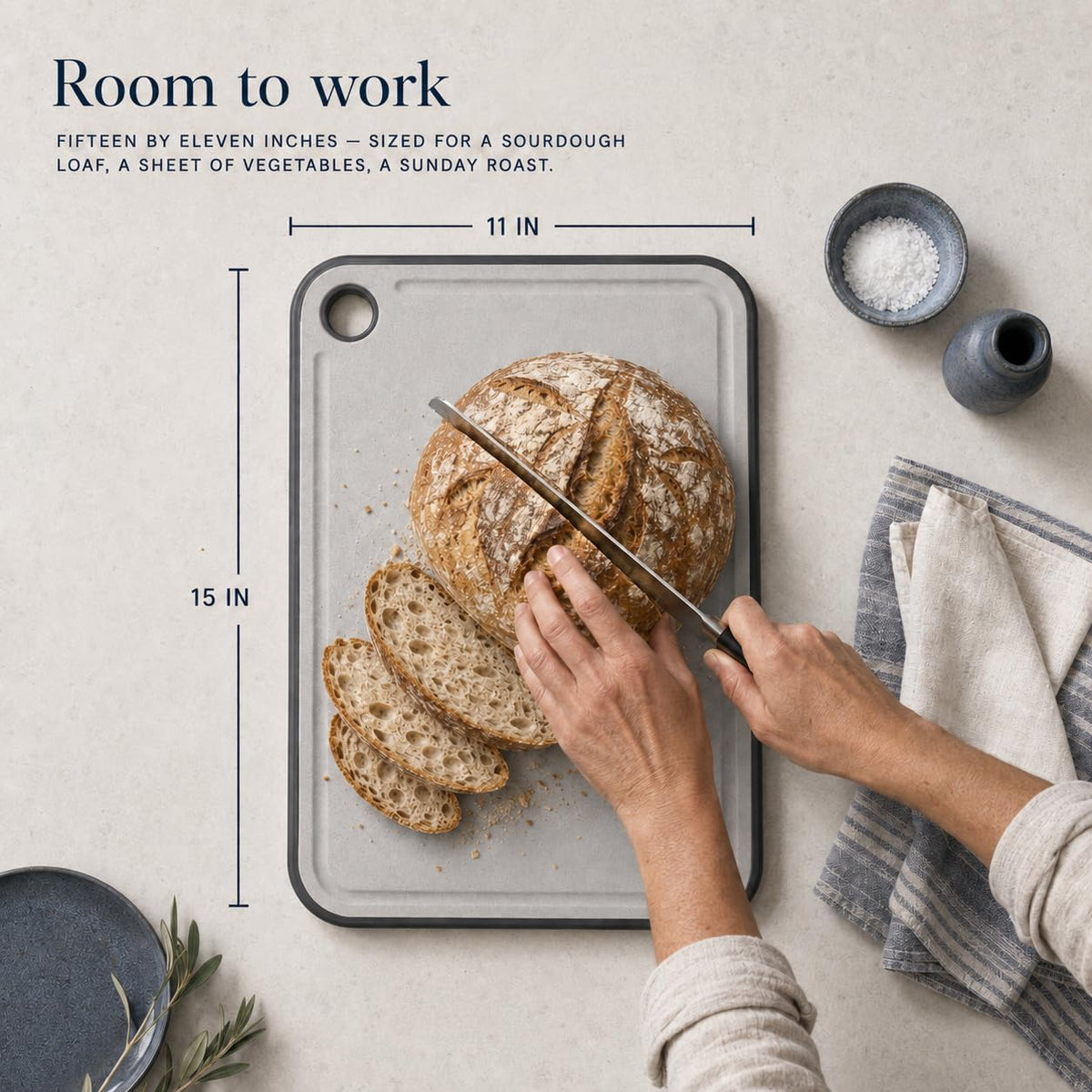 Oslo Non Toxic Food Grade Wheat Straw Cutting Board, BPA Free, Formaldehyde Free, Dishwasher Safe, Non Slip With Juice Groove, Gentle On Knives, 15 x11