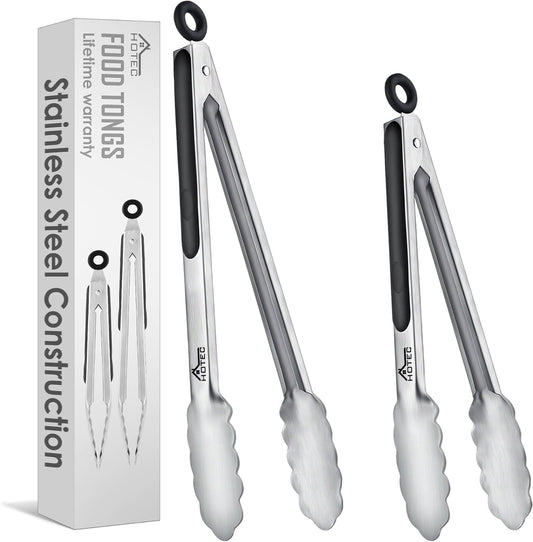 Hotec Tongs for Cooking Stainless Steel Kitchen Tongs Set of 2-9" and 12"