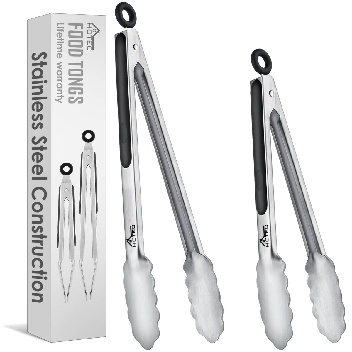 Hotec Mini Stainless Steel Kitchen Tongs for Cooking - 7-Inch Small Serving Tongs Metal Food Tongs Non-Slip Grip
