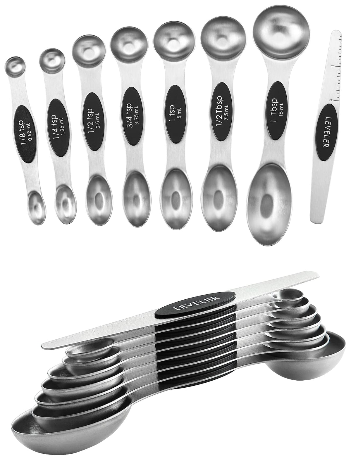 Spring Chef Magnetic Measuring Spoons Set of 8 for Kitchen, Multicolor