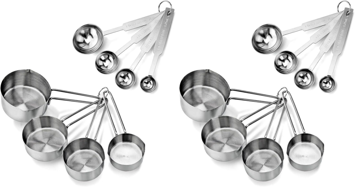 New Star Foodservice 42917 Stainless Steel Measuring Cups and Spoons Set, 8-Piece Metal Measuring Set for Baking, Cooking, Dry and Liquid Ingredients, Restaurant Grade, Silver