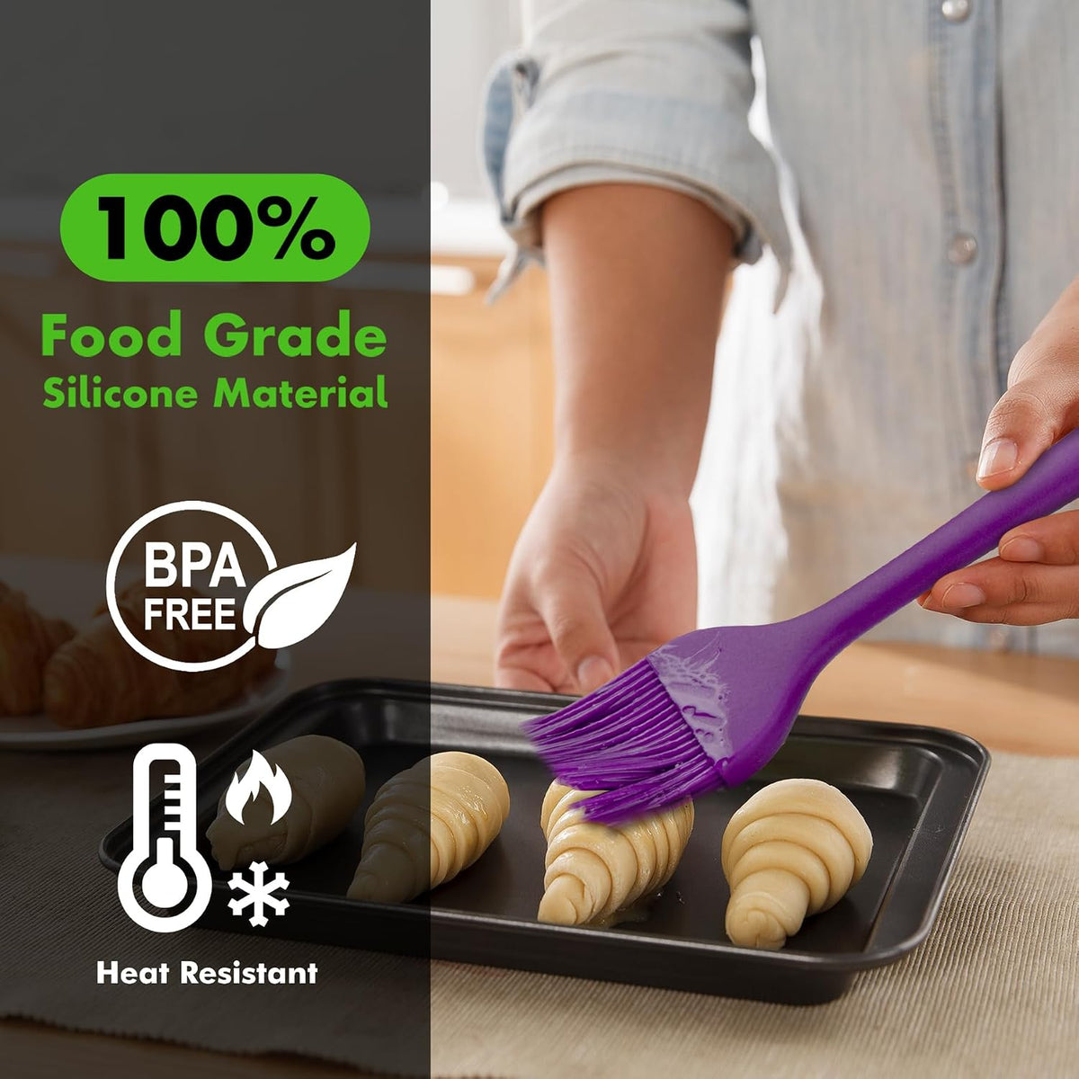 HOTEC 600°F Heat Resistant Silicone Basting &Pastry Brushes, Purple 2