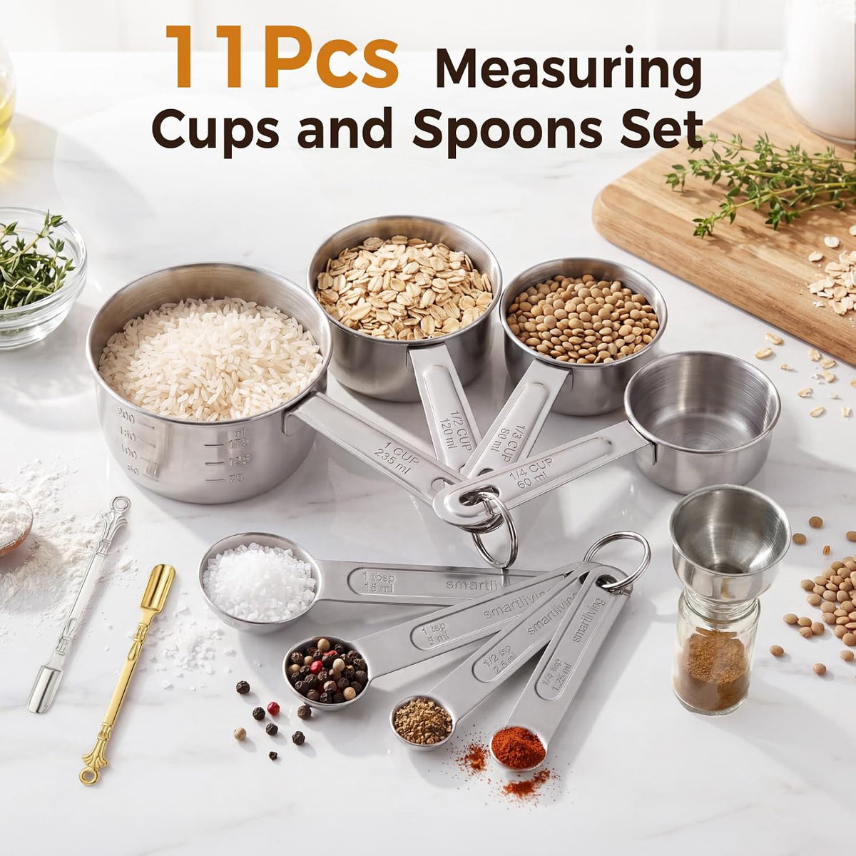 11 PCS Measuring Cups and Spoons Set with Funnel & Mini Spoons for Baking