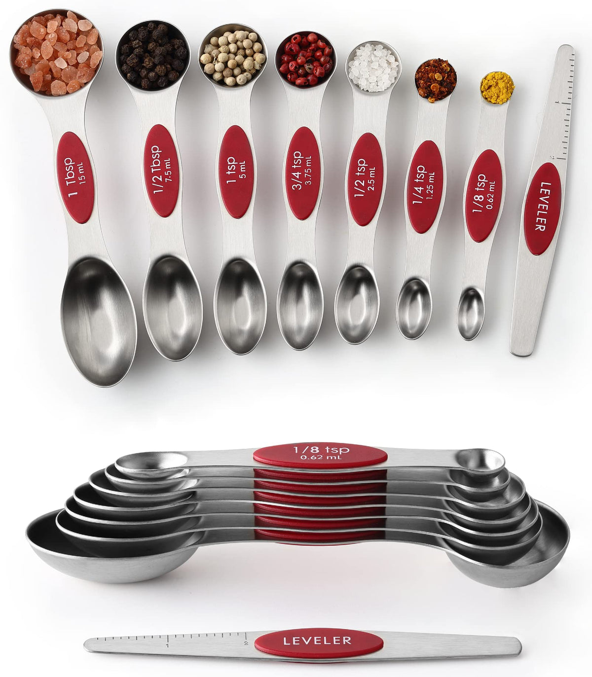 Spring Chef Stainless Steel Magnetic Measuring Spoons Set of 8, Pastel