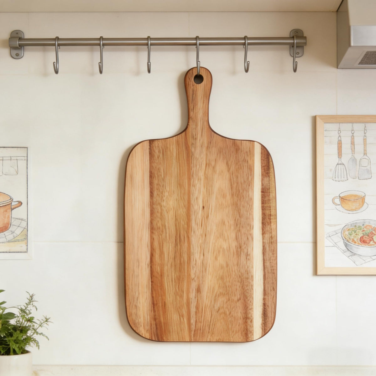 Small Acacia Wood Cutting Board with Handle, 13x7 Charcuterie Serving Tray