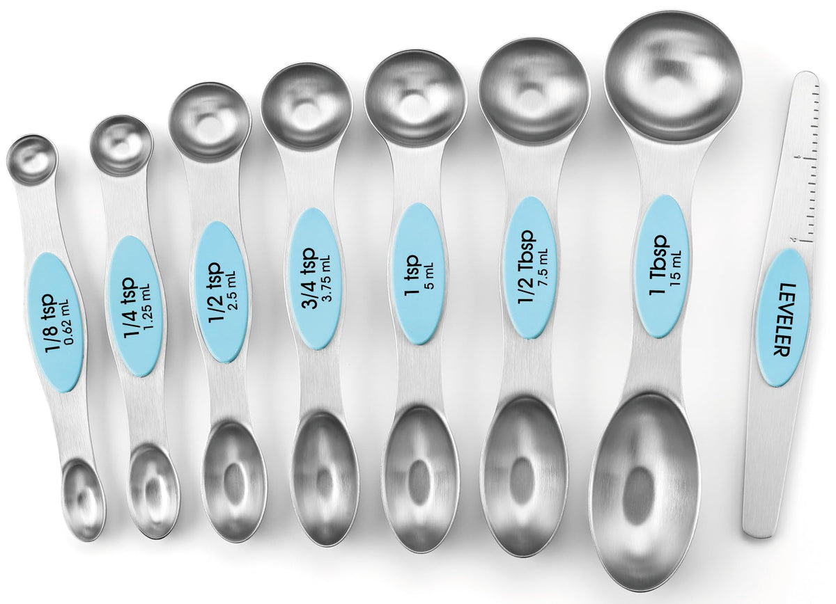 Spring Chef Stainless Steel Magnetic Measuring Spoons Set of 8, Pine Green