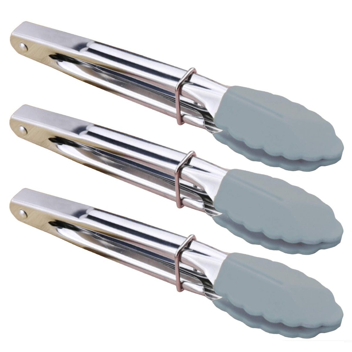 HINMAY Mini Stainless Steel Food Tongs with Silding Rings 7-Inch, Set of 6