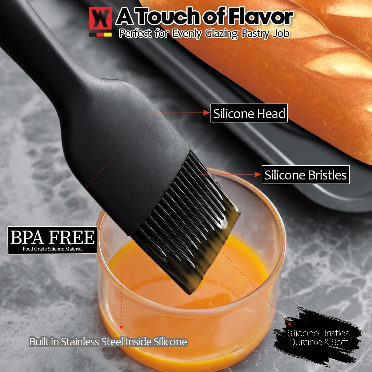 WAGENSTEIGER Silicone Cooking Brush with Wooden Handle: Pastry Brush, For Glazing Pastries and Basting Meats, Heat Resistant Cookware, Gentle Head & Bristle Design, BPA Free, Non-slip Grip