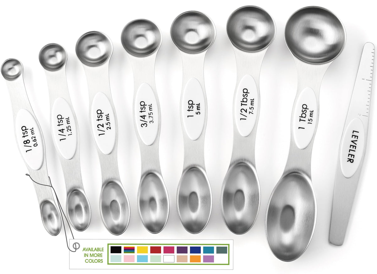 Spring Chef Stainless Steel Magnetic Measuring Spoons Set of 8, Pine Green