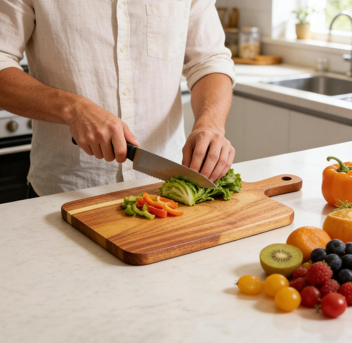Small Acacia Wood Cutting Board with Handle, 13x7 Charcuterie Serving Tray