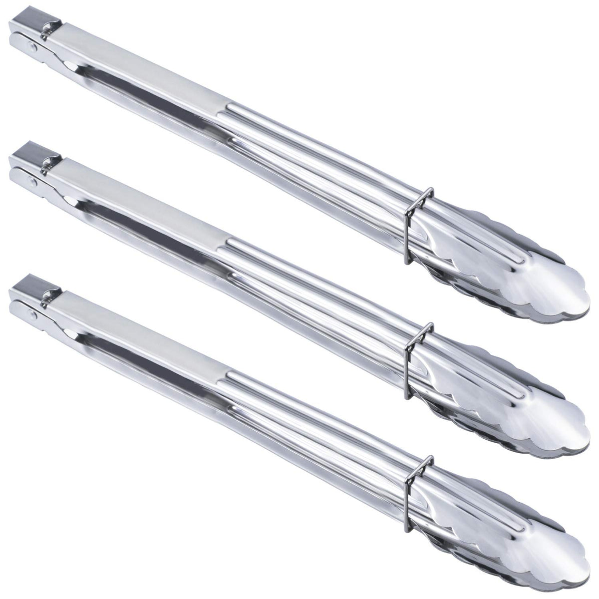 HINMAY Stainless Steel Serving Tongs Metal Cooking Tongs (9-Inch 3 Pieces)