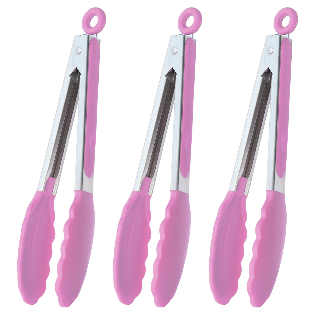 HINMAY Serving Tongs 9" Cooking Tongs with Silicone Tips, Set of 3 (Black)