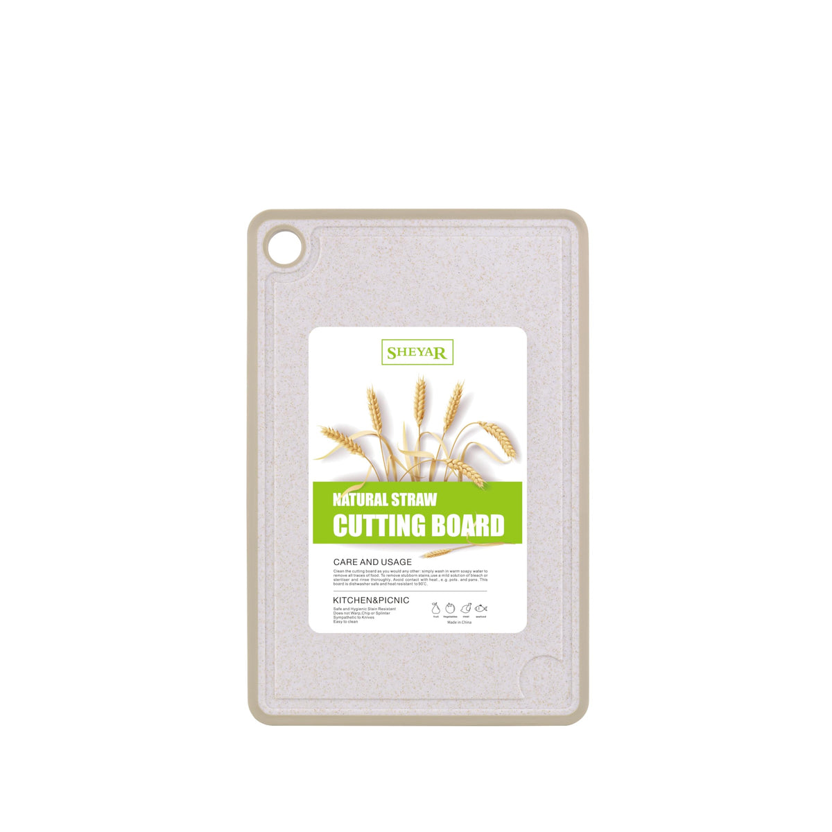 Cutting Board for Kitchen, Wheat Straw Fiber Cutting Board, Dish Washer Safe, w/Juice Grooves for Meat, Veggies, Easy Grip Handle, Non-slip Surface Eco-friendly Serveware Accessories （10‘x6.3’）