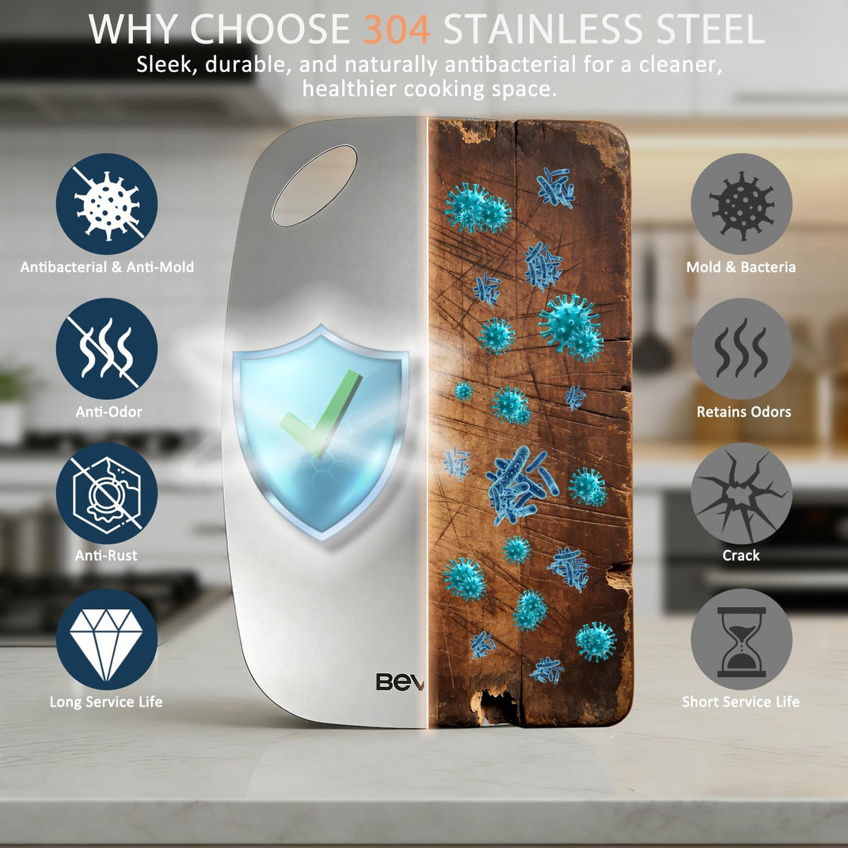 304 Stainless Steel Cutting Board Non-Toxic, 11.45" x 8.15" x 0.047"