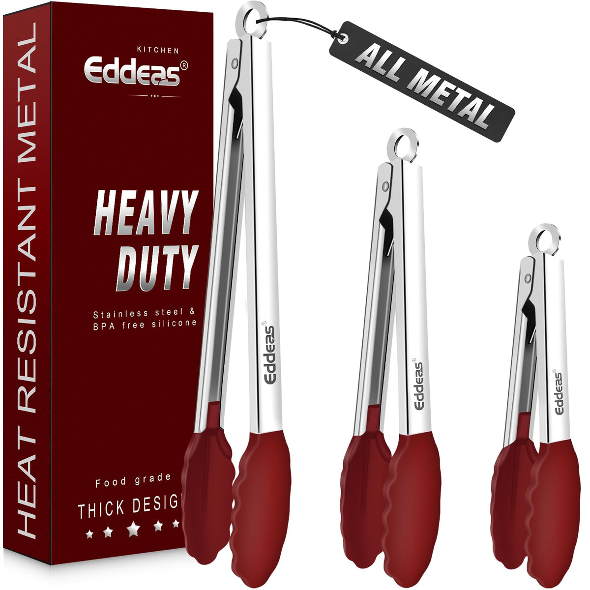 Tongs For Cooking Up to 600 °F Metal Kitchen Tongs 3PCS 7,9,12 Inch