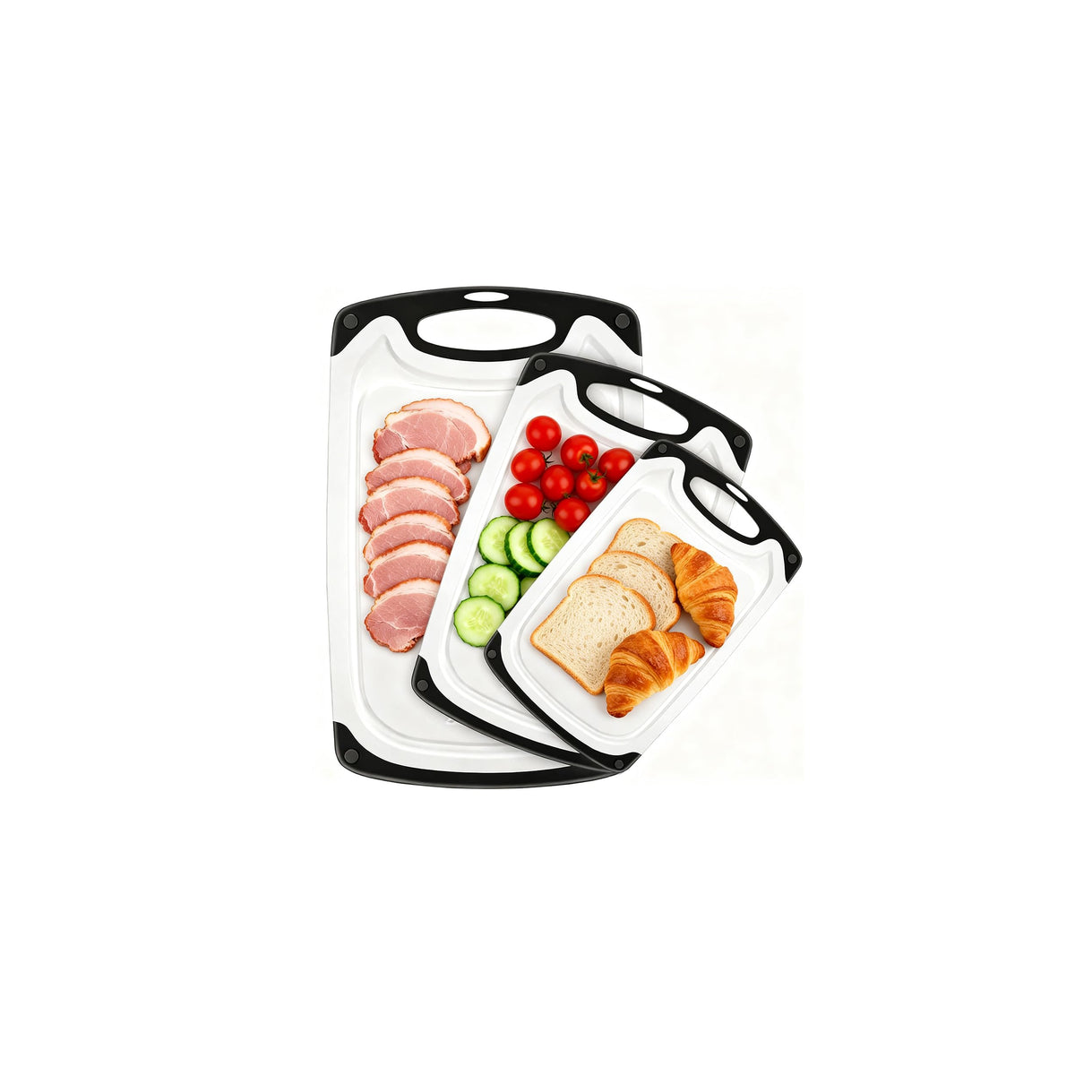 Viretang Non Slip Cutting Board Set For Kitchen, 3 Pieces, Dishwasher Safe