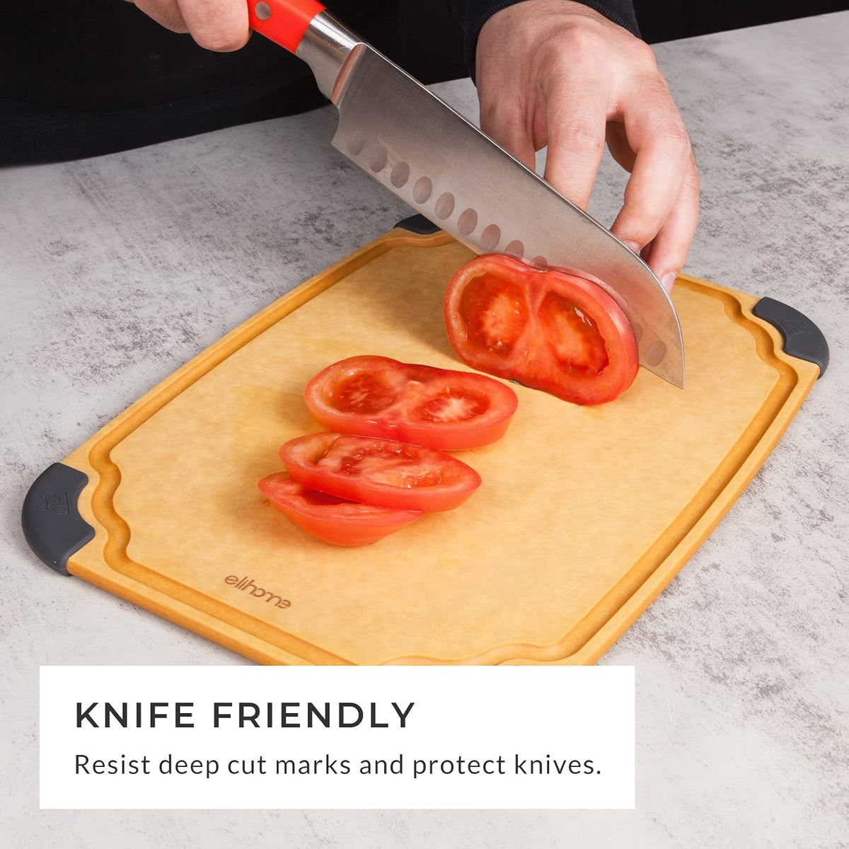 Elihome Essential Series Wood Fiber Cutting Board for Kitchen, Knife Friendly, Dishwasher Safe, Non-Slip Feet, Juice Groove, Reversible, Non-Porous, Eco Friendly, 10"x 7" SMALL