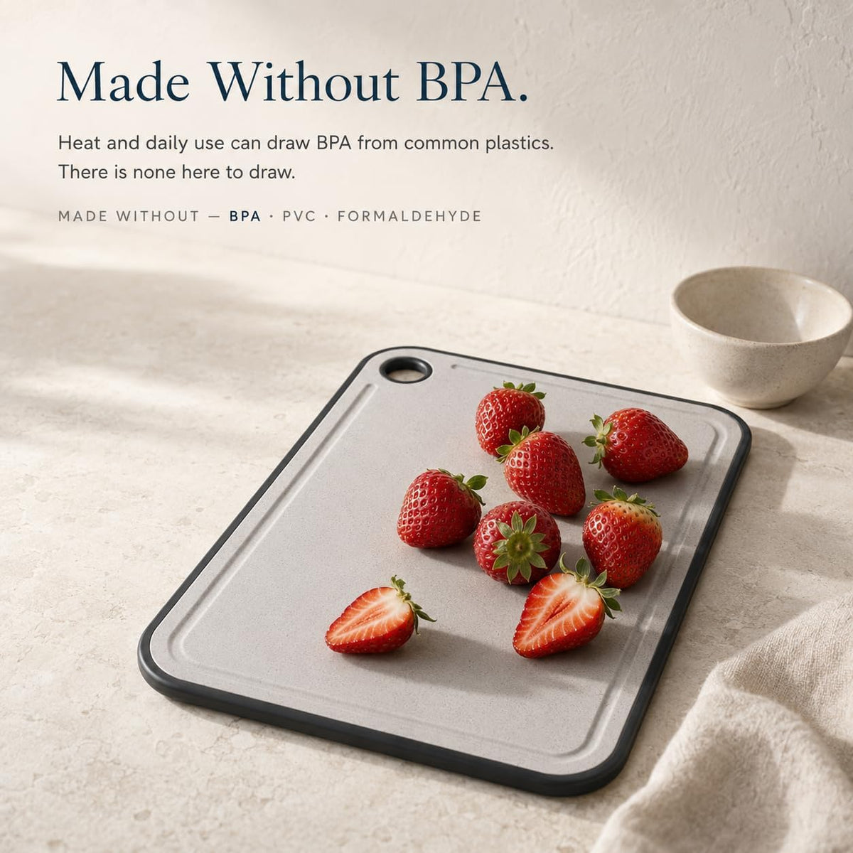 Oslo Non Toxic Food Grade Wheat Straw Cutting Board, BPA Free, Formaldehyde Free, Dishwasher Safe, Non Slip With Juice Groove, Gentle On Knives, 15 x11