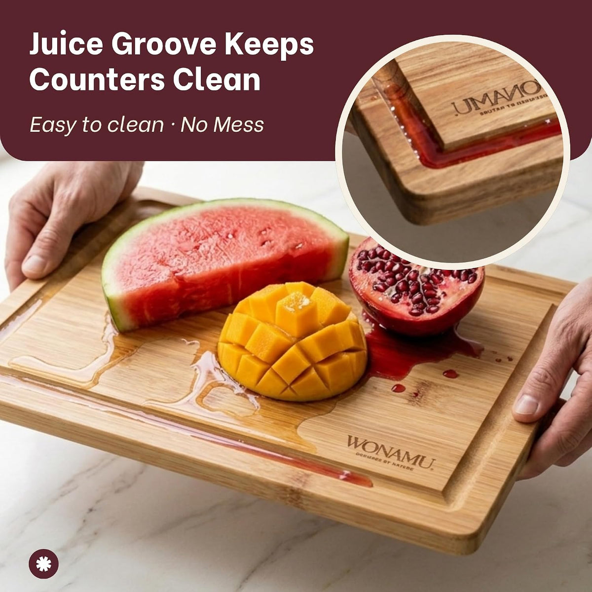 WONAMU Small Bamboo Cutting Board Non Toxic with Juice Groove, Gift Set