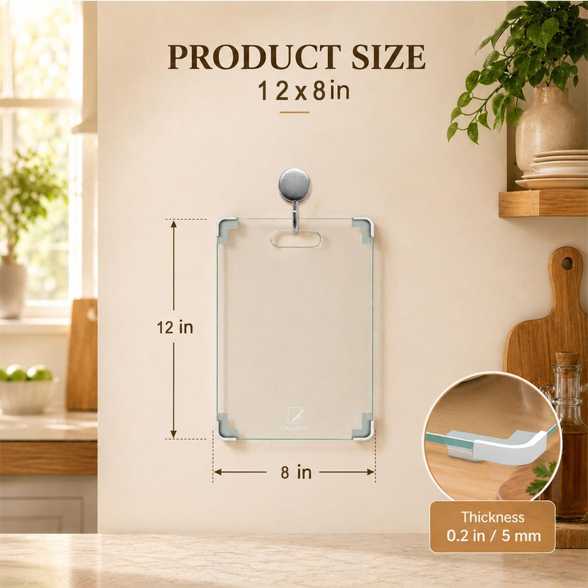 12x8 Clear Tempered Glass Small Cutting Board for Kitchen Countertop
