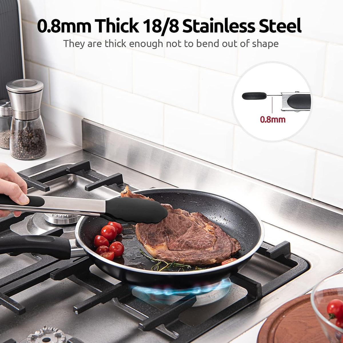 U-Taste Kitchen Tong for Cooking, 600ºF Heat-Resistant Silicone, 2Pcs/Black
