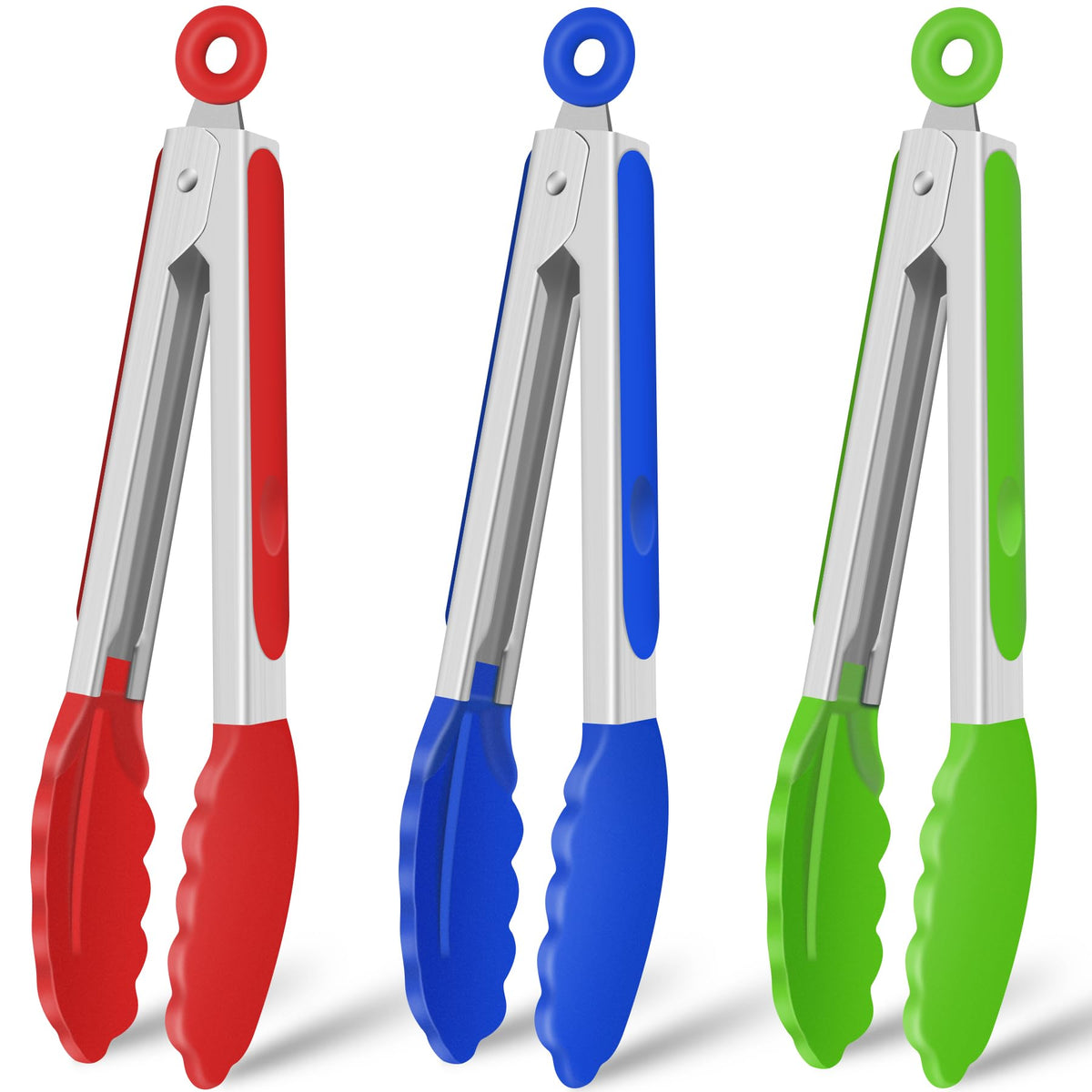 HOTEC Silicone Kitchen Tongs for Cooking, 9-Inch Serving Tongs, Set of 3