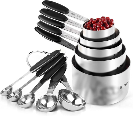 U-Taste Measuring Cups Spoons Set, 18/8 Stainless Steel, 10Pcs, Black