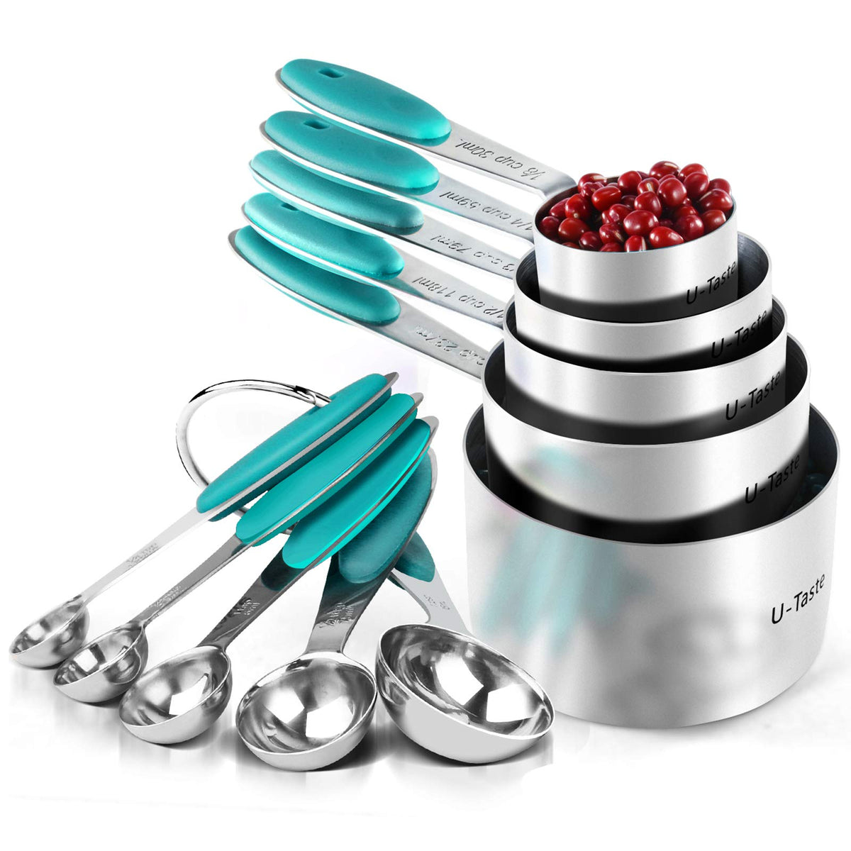 U-Taste Measuring Cups Spoons Set, 18/8 Stainless Steel, 10Pcs, Black