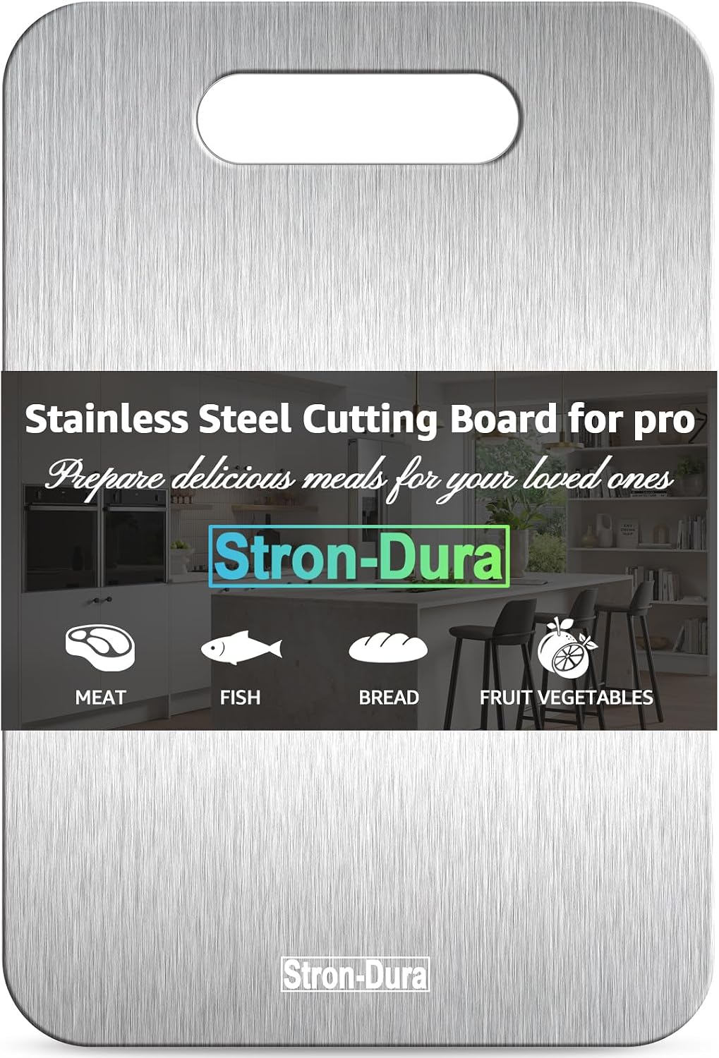 Stron-Dura Cutting Board, Stainless Steel Cutting Board, Foodgrade Cutting Boards for Kitchen, Double Side Use, Odor free, M, 13.4" * 9"