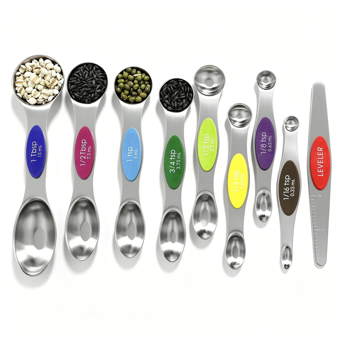 Magnetic Measuring Spoons Set Stainless Steel with Leveler, Stackable Metal Tablespoon Measure Spoon for Baking, Cups and Spoon Set Kitchen Gadgets Apartment Essentials Fits in Spice Jars