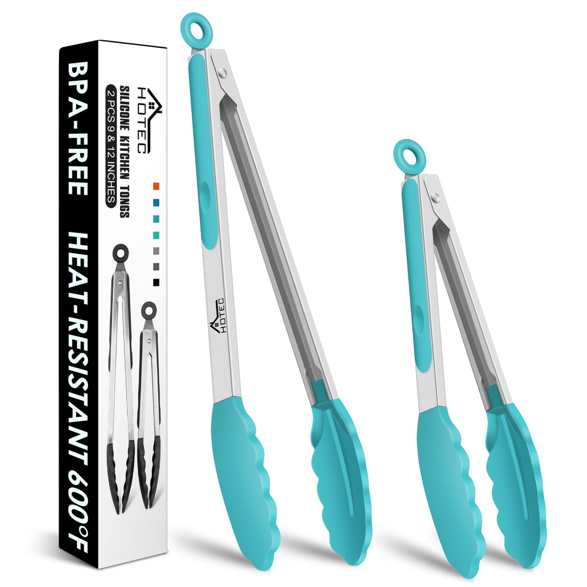 HOTEC Premium Stainless Steel Locking Kitchen Tongs with Silicon Tips, Set of 3-7", 9" and 12" (Gradient Blue)