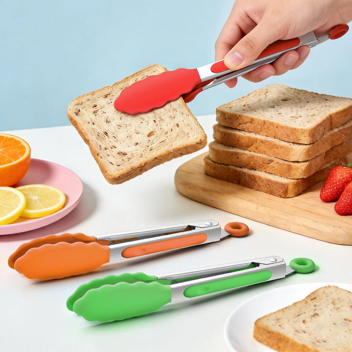 6PCS 7-Inch Silicone Tongs Set, Stainless Steel Tongs with Silicone Tips