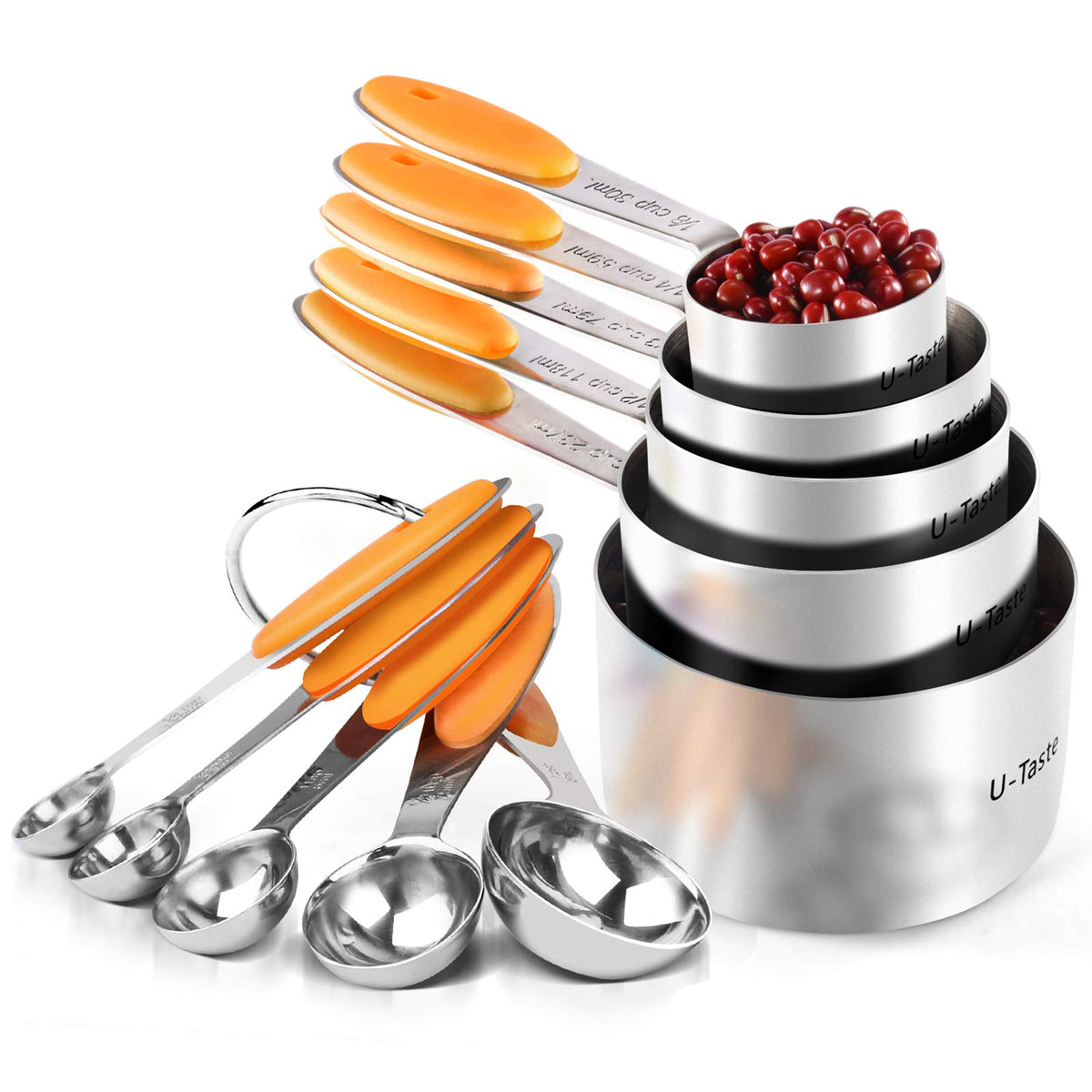 U-Taste Measuring Cups Spoons Set, 18/8 Stainless Steel, 10Pcs, Black