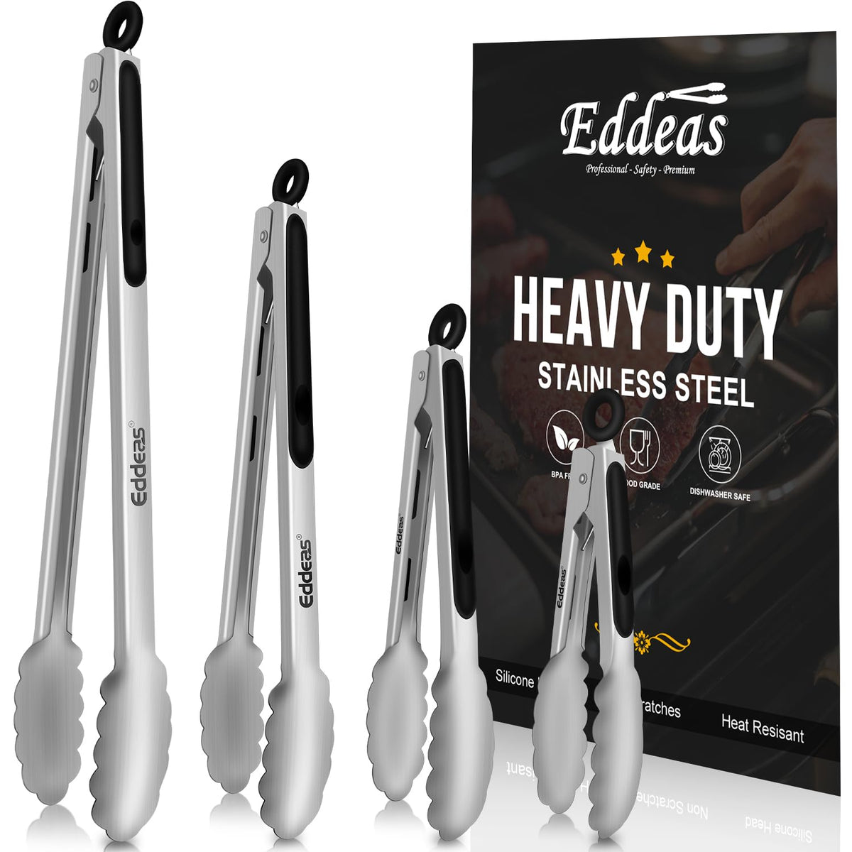 Tongs For Cooking Up to 600 °F Metal Kitchen Tongs 3PCS 7,9,12 Inch