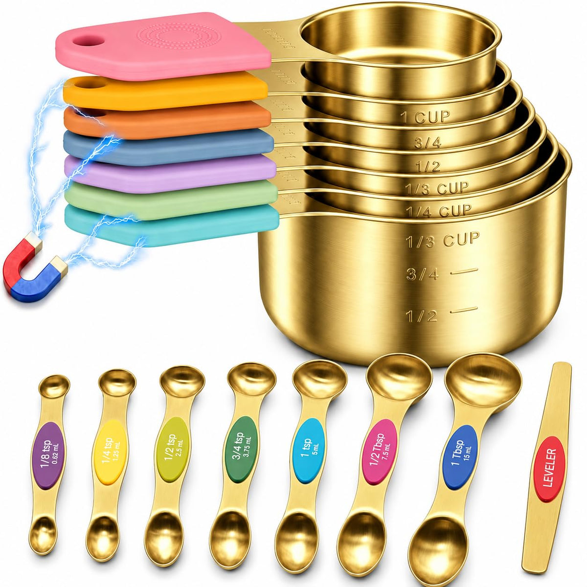 Magnetic Measuring Cups and Spoons Set-Heavy Duty 304 Stainless Steel Cups