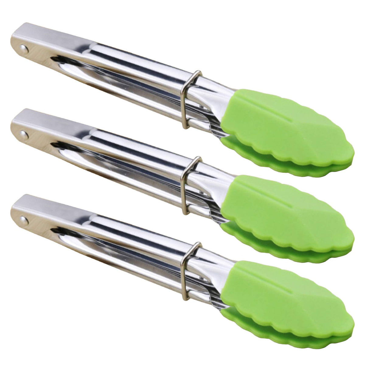 HINMAY Mini Stainless Steel Food Tongs with Silding Rings 7-Inch, Set of 6