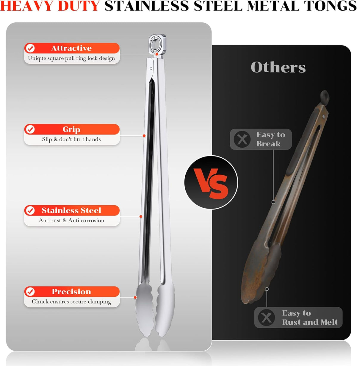17" Extra Long Metal Tongs,Grilling Tongs,Stainless Steel Tongs for Cooking