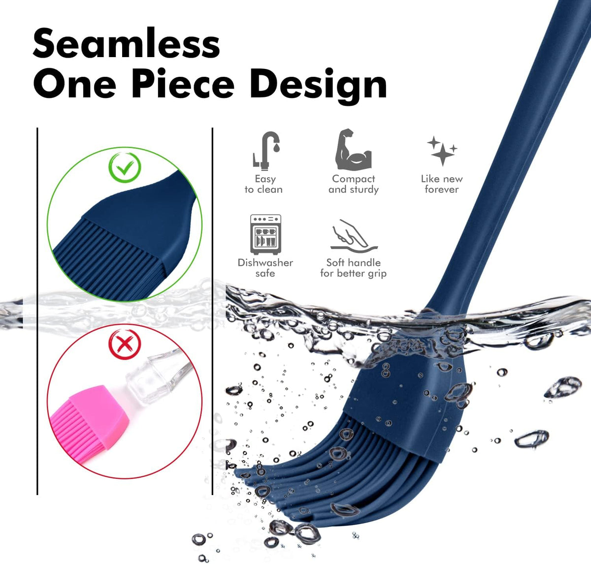 HOTEC Silicone Basting &Pastry Brushes BPA Free, Classic Blue 2