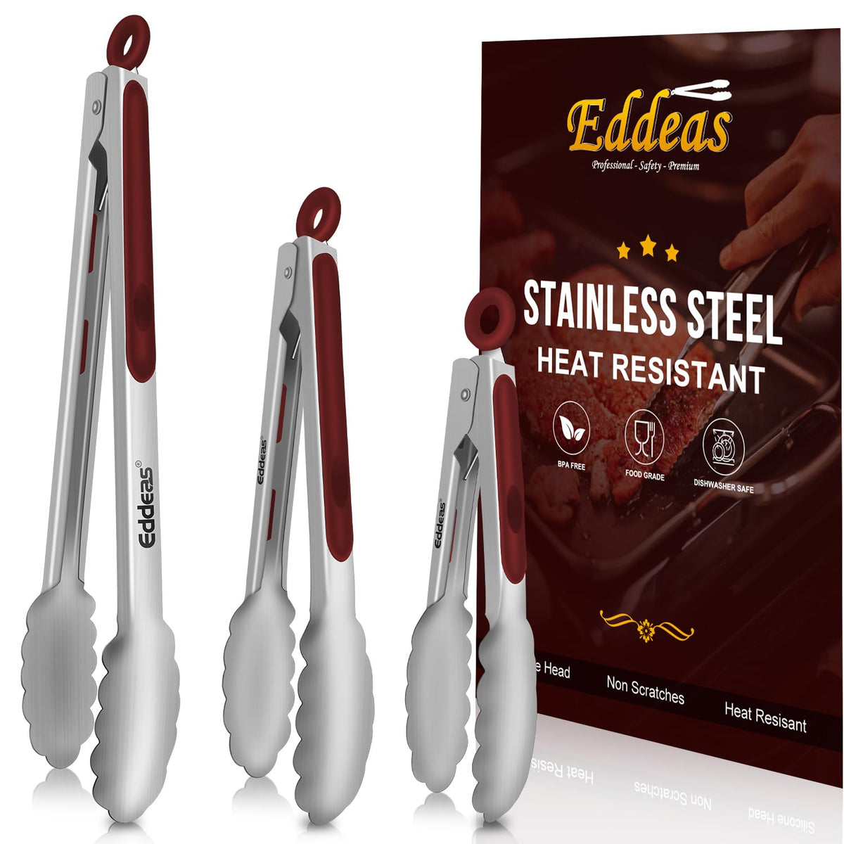 Tongs For Cooking Up to 600 °F Metal Kitchen Tongs 3PCS 7,9,12 Inch
