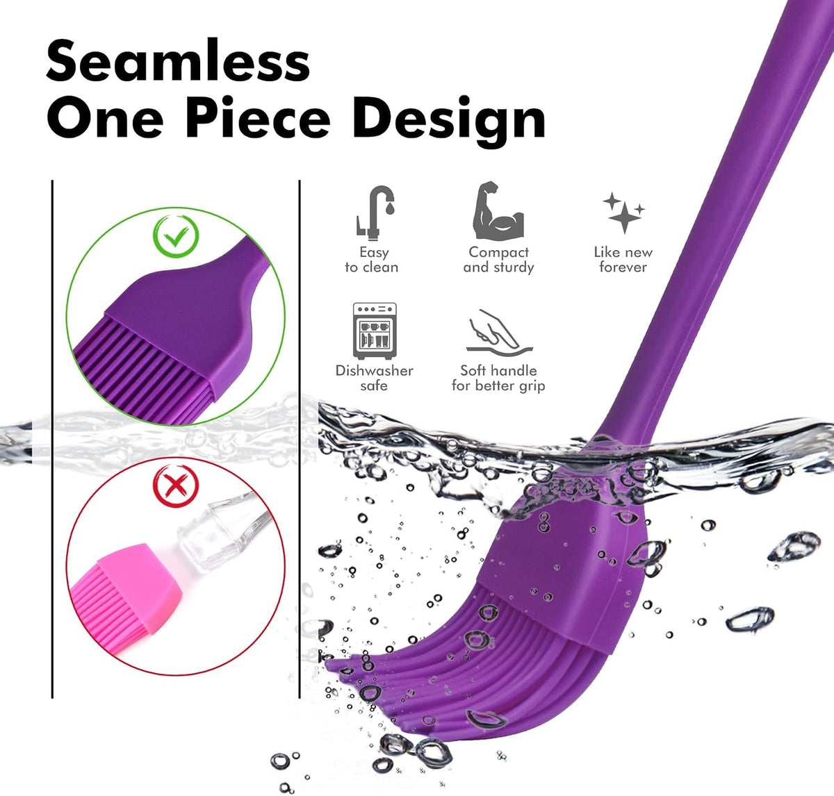 HOTEC 600°F Heat Resistant Silicone Basting &Pastry Brushes, Purple 2