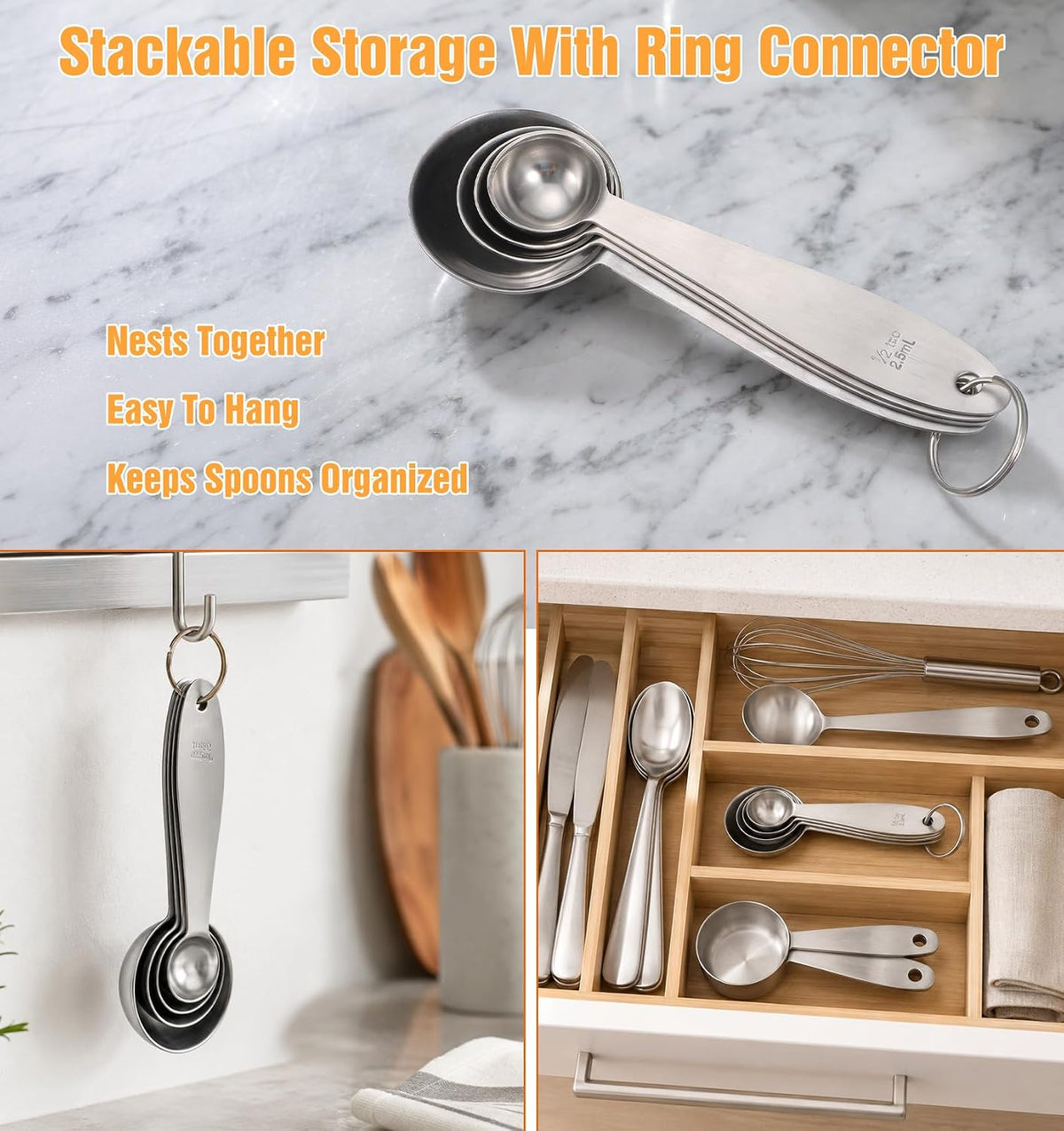 4 PCS Stainless Steel Measuring Spoons Set, Stackable for Baking