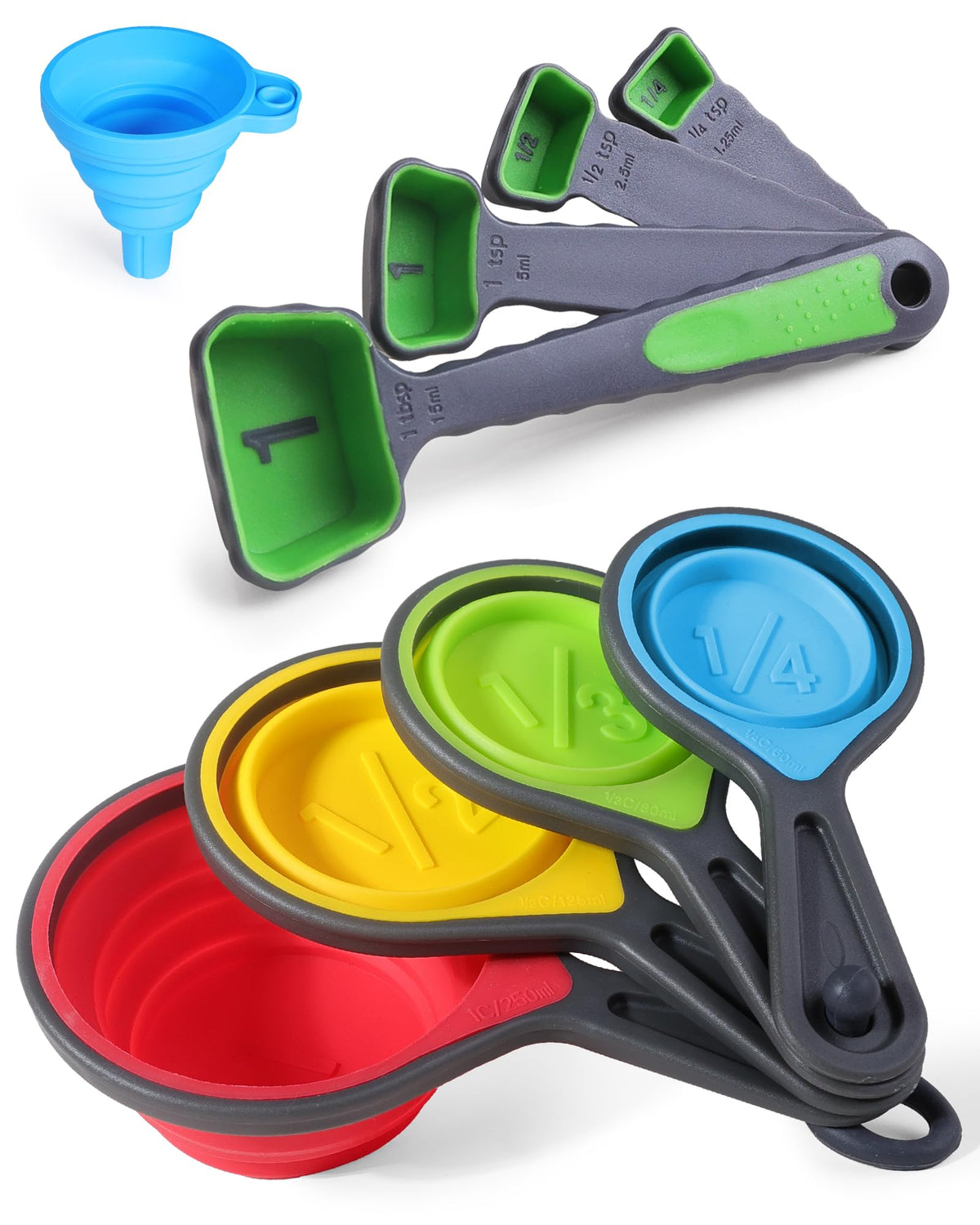 Measuring Spoons Set of 5, Fade-Proof Markings, Color Coded Plastic