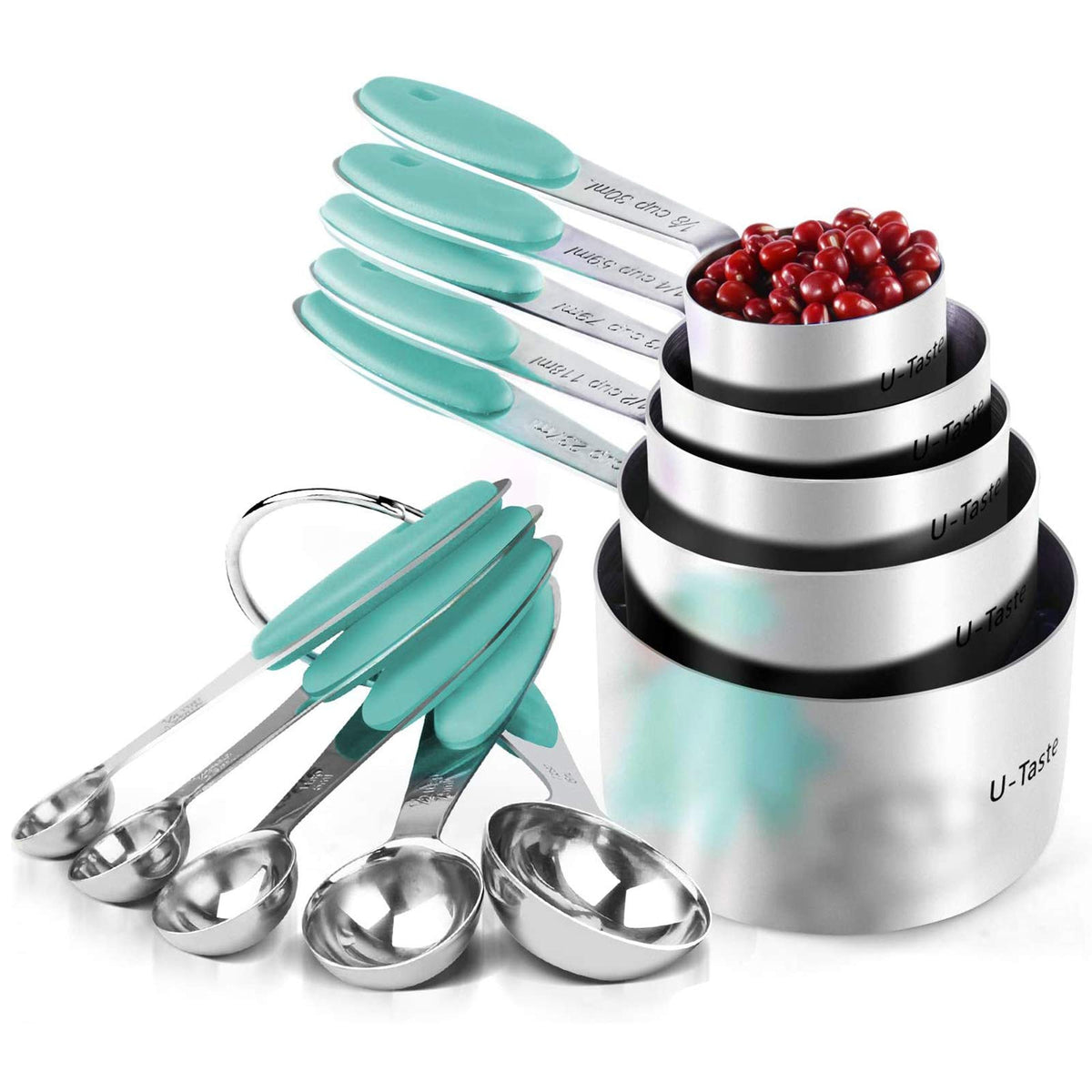 U-Taste Measuring Cups Spoons Set, 18/8 Stainless Steel, 10Pcs, Black
