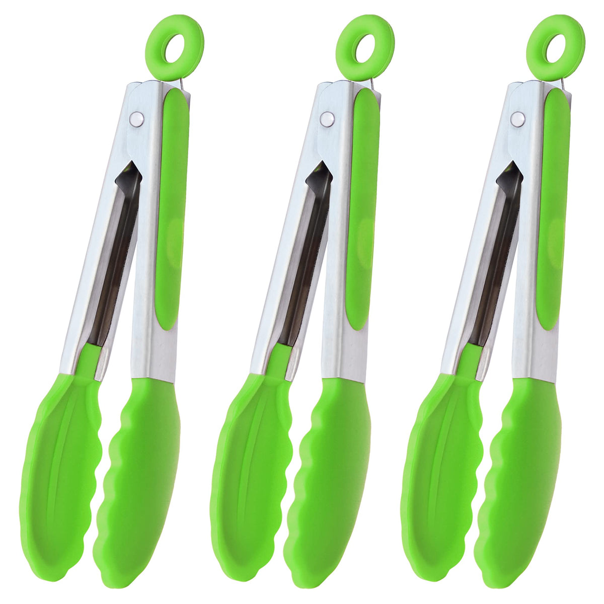 HINMAY Small Serving Tongs with Silicone Tips 7-Inch Mini Tongs, Set of 3 (Pink)