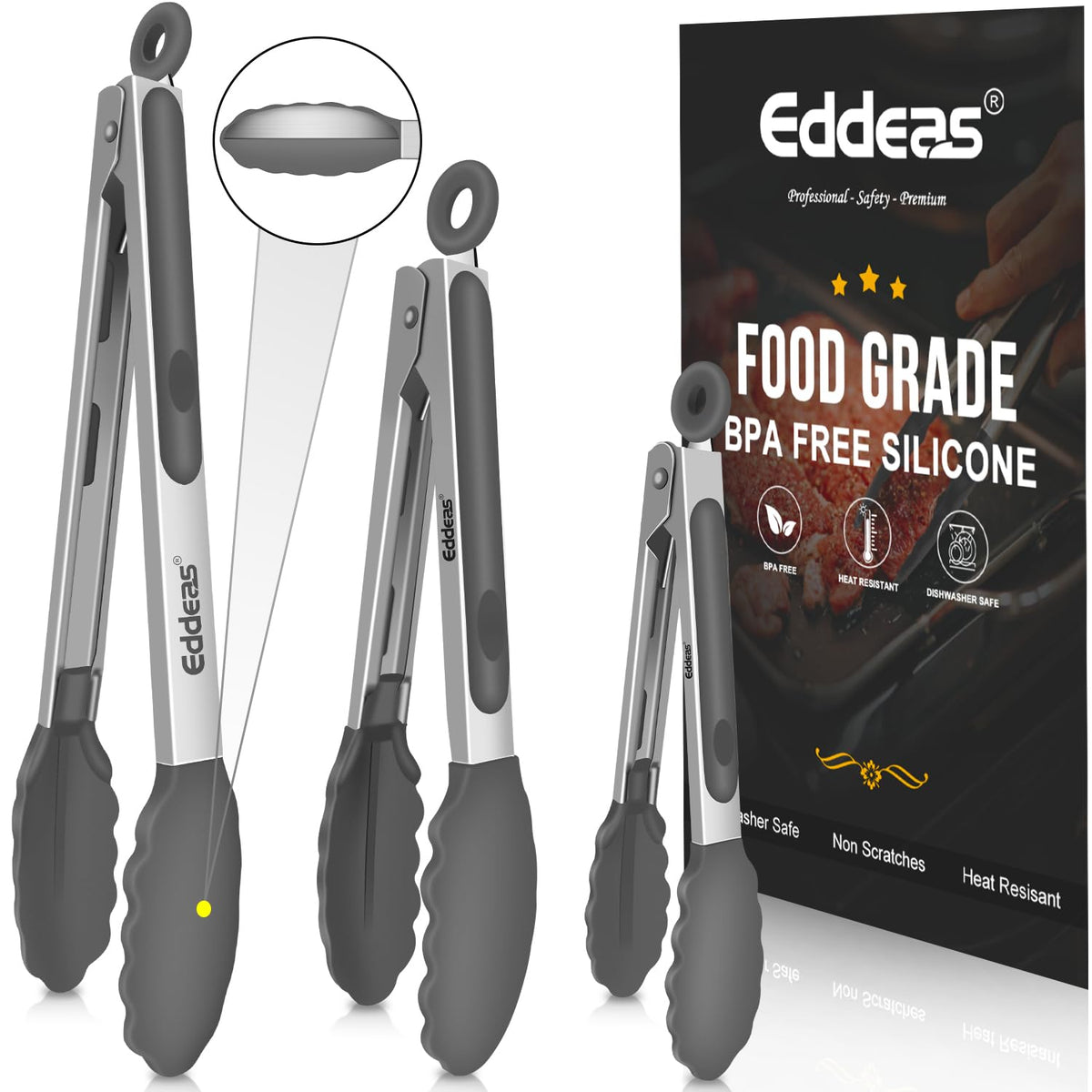 Kitchen Tongs Up To 600°F Silicone Tongs for Cooking 3Pcs 7,9,12 IN