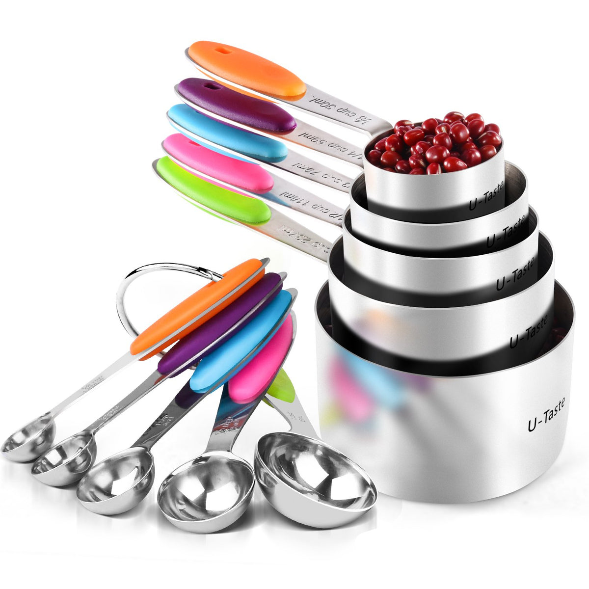 U-Taste Measuring Cups Spoons Set, 18/8 Stainless Steel, 10Pcs, Black
